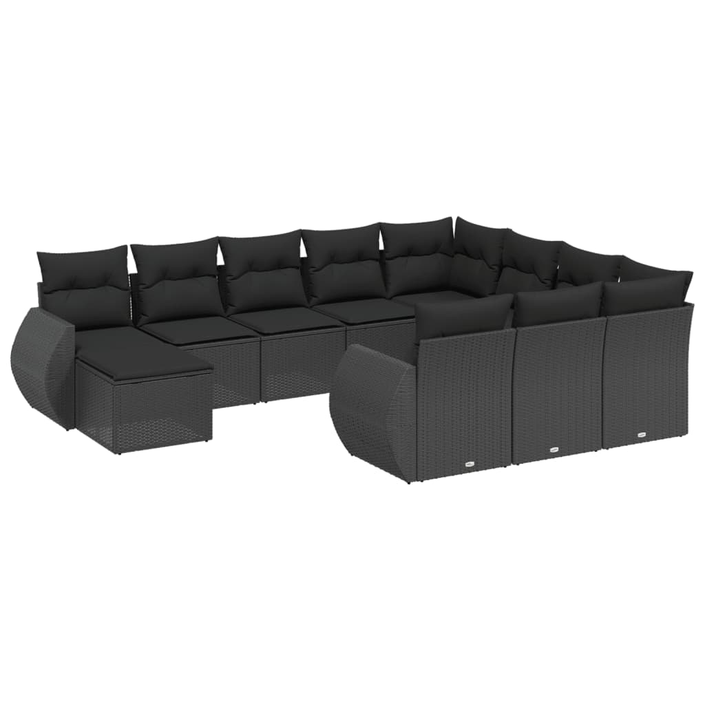 11-dijelni set vrtnih sofa od poliratana s jastucima crni Crna 71 x 62 x 69 cm