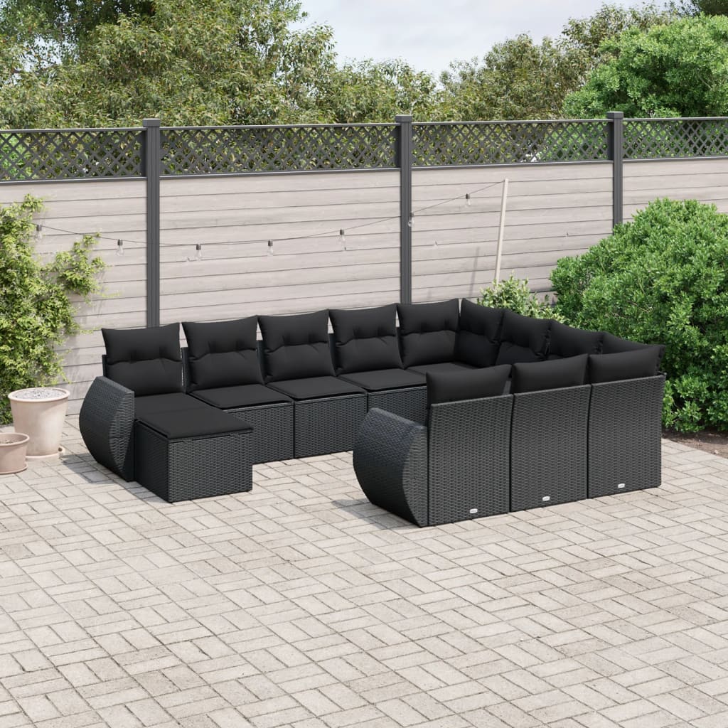 11-dijelni set vrtnih sofa od poliratana s jastucima crni Crna 71 x 62 x 69 cm