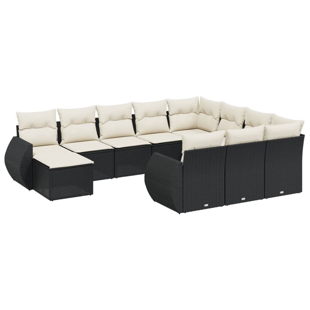 11-dijelni set vrtnih sofa od poliratana s jastucima crni Crna 71 x 62 x 69 cm