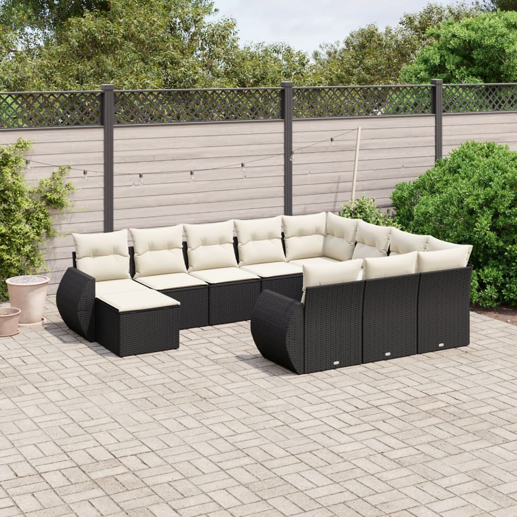11-dijelni set vrtnih sofa od poliratana s jastucima crni Crna 71 x 62 x 69 cm