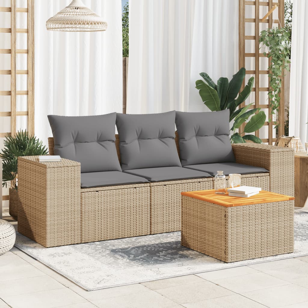 4-dijelni set vrtnih sofa s jastucima bež od poliratana