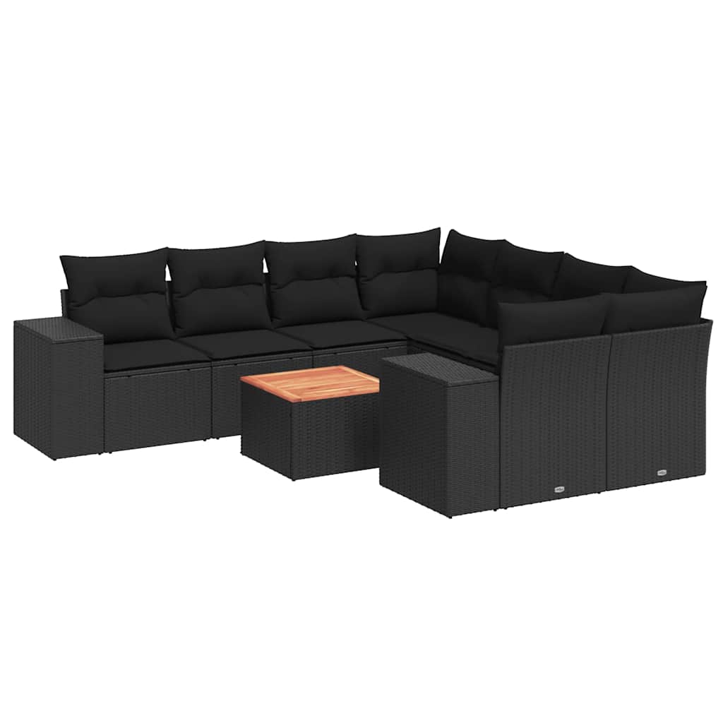 9-dijelni set vrtnih sofa s jastucima crni od poliratana
