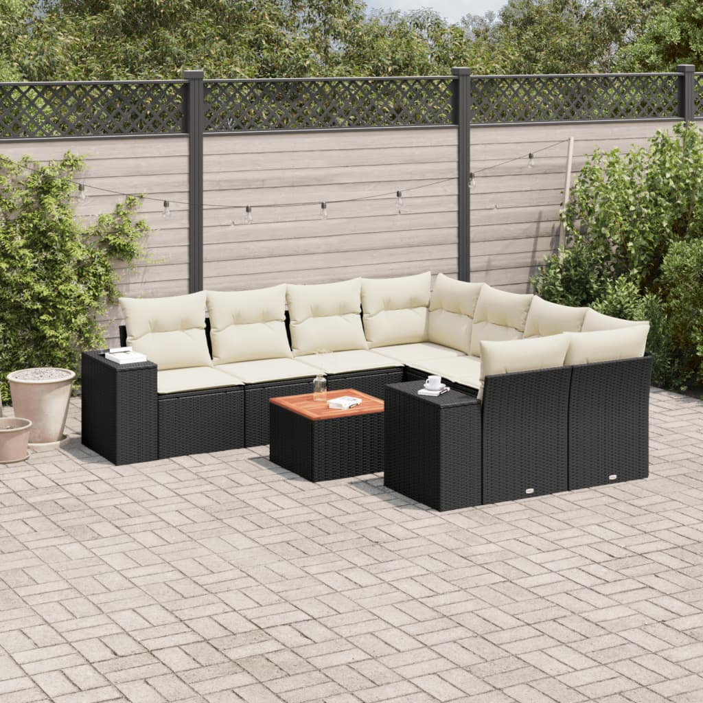 9-dijelni set vrtnih sofa s jastucima crni od poliratana