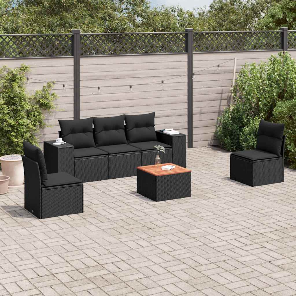 6-dijelni set vrtnih sofa s jastucima crni od poliratana