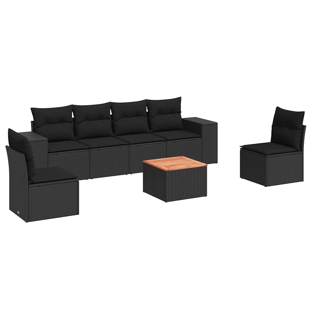 7-dijelni set vrtnih sofa od poliratana s jastucima crni
