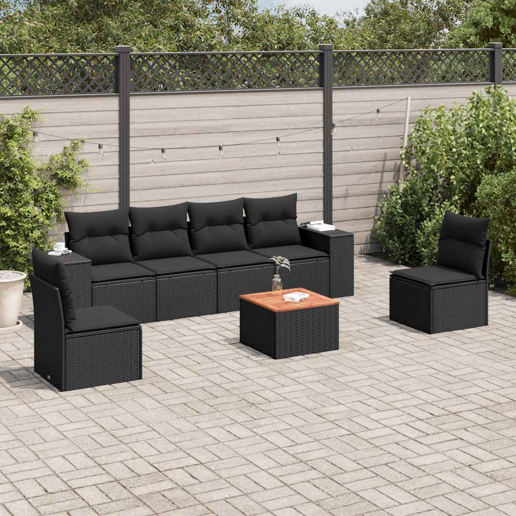 7-dijelni set vrtnih sofa od poliratana s jastucima crni