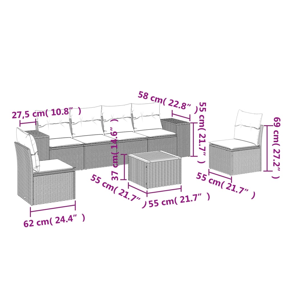 7-dijelni set vrtnih sofa od poliratana s jastucima bež
