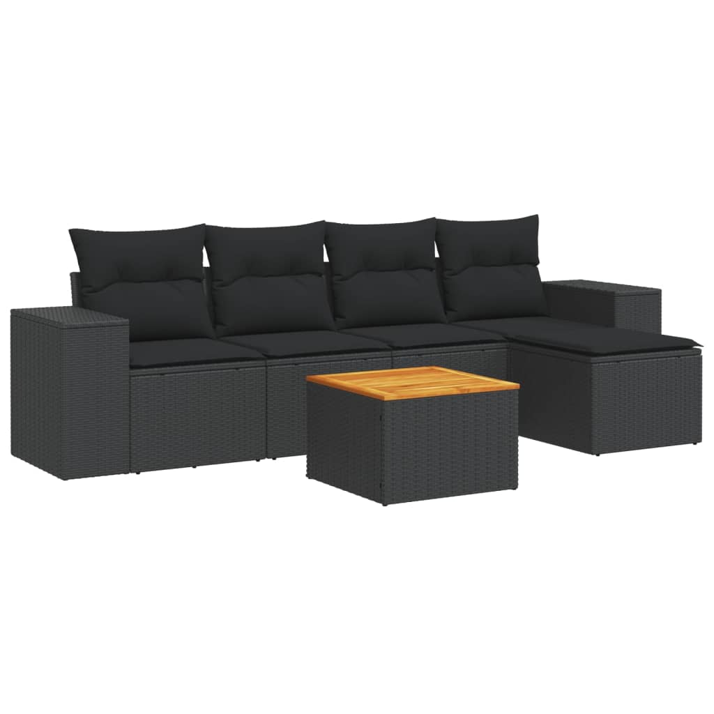 6-dijelni set vrtnih sofa s jastucima crni od poliratana