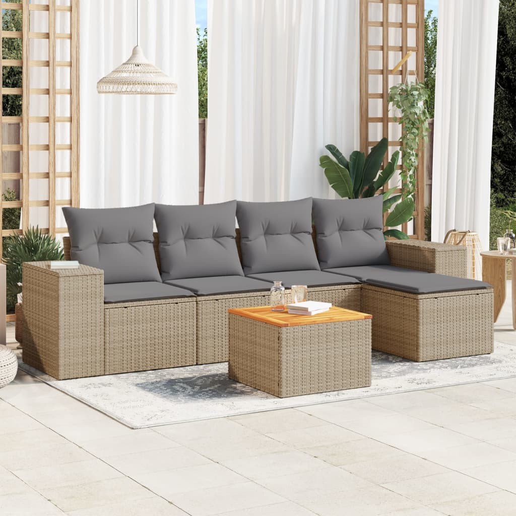 6-dijelni set vrtnih sofa s jastucima bež od poliratana