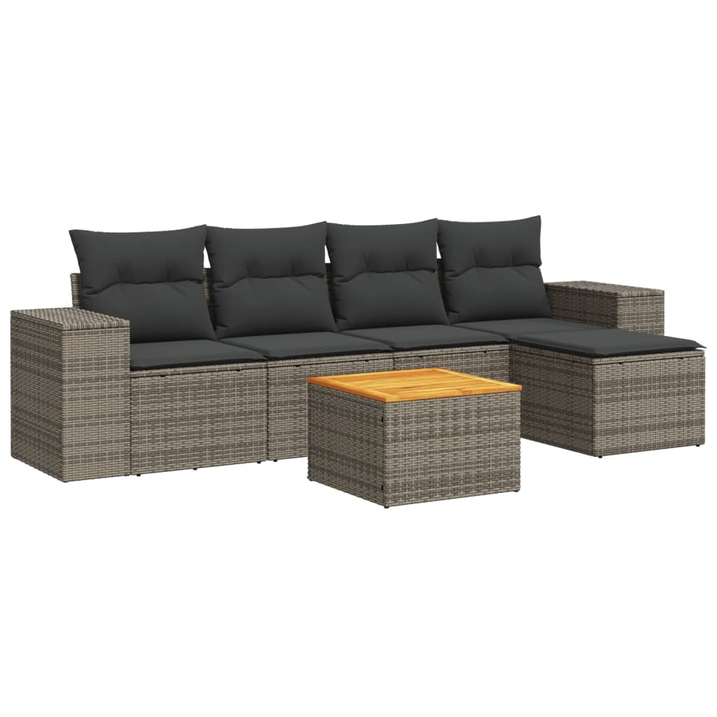 6-dijelni set vrtnih sofa od poliratana s jastucima sivi