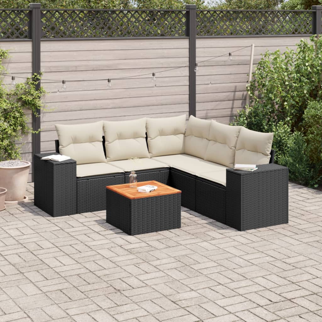 6-dijelni set vrtnih sofa s jastucima crni od poliratana