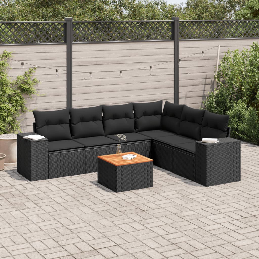 7-dijelni set vrtnih sofa od poliratana s jastucima crni