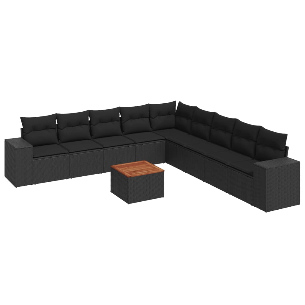 10-dijelni set vrtnih sofa s jastucima crni od poliratana