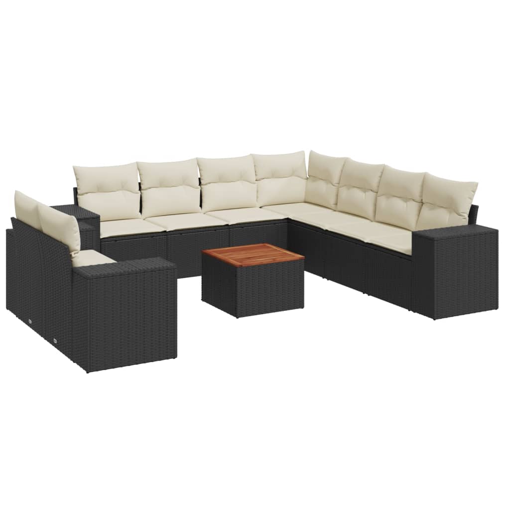 10-dijelni set vrtnih sofa s jastucima crni od poliratana