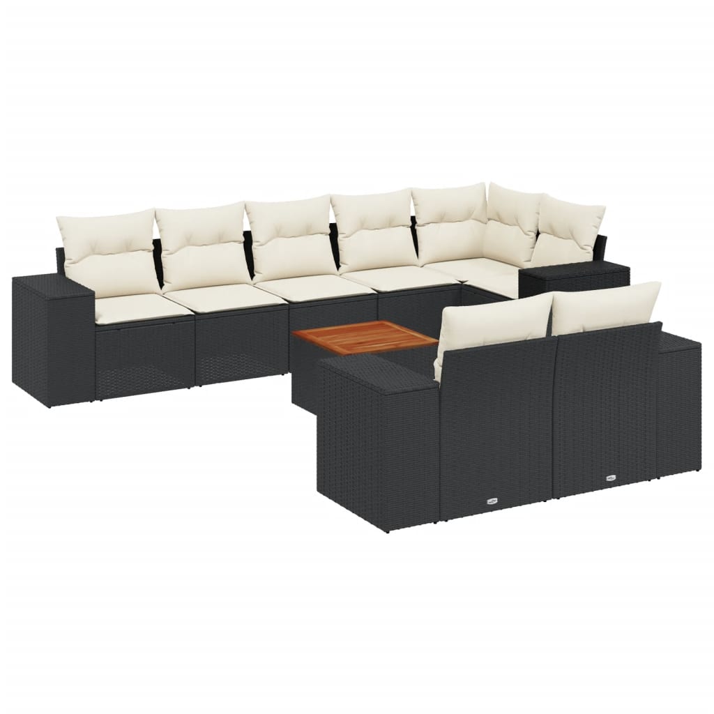 9-dijelni set vrtnih sofa s jastucima crni od poliratana