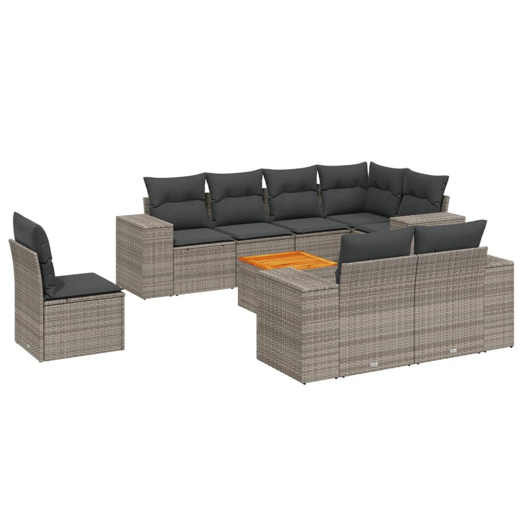 9-dijelni set vrtnih sofa od poliratana s jastucima sivi