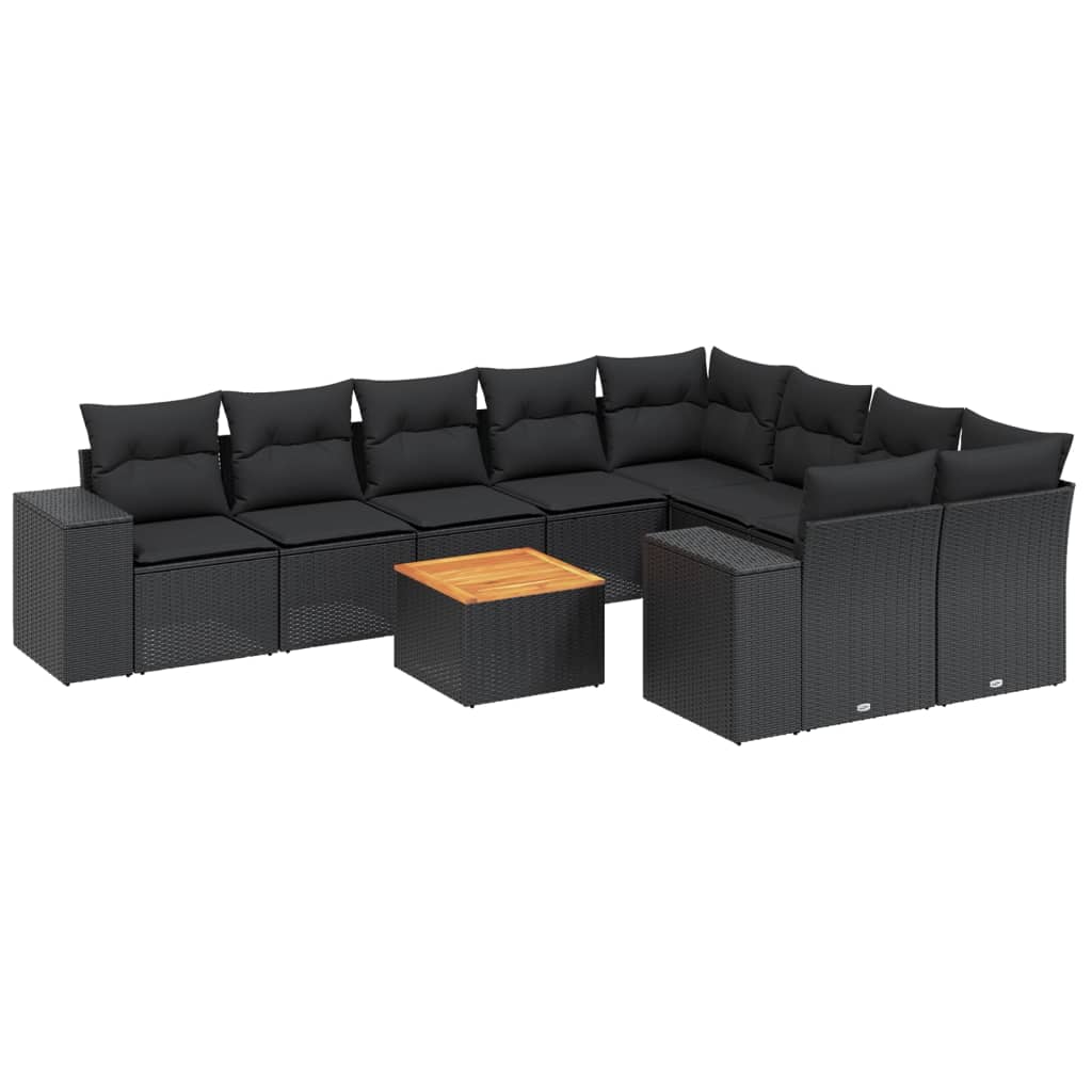 10-dijelni set vrtnih sofa s jastucima crni od poliratana