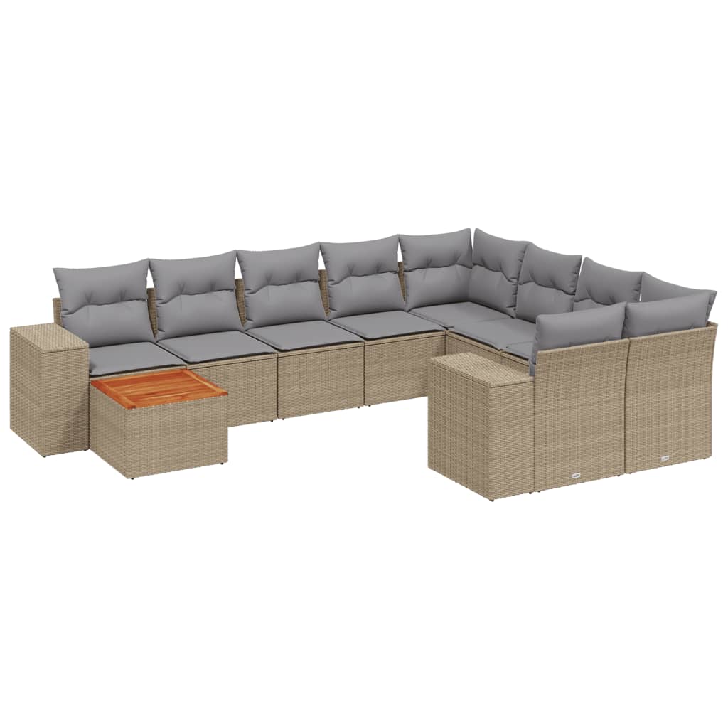 10-dijelni set vrtnih sofa s jastucima bež od poliratana 83 x 62 x 69 cm