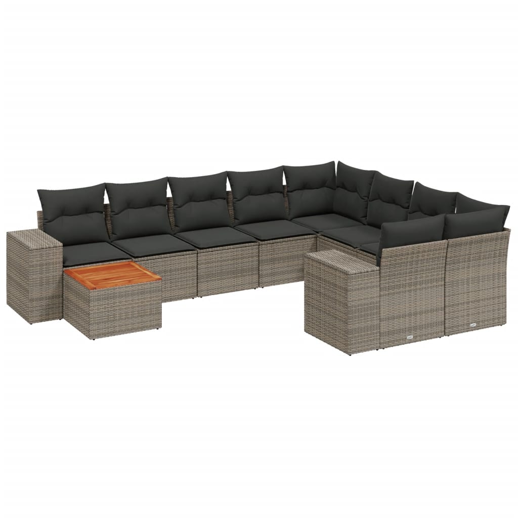 10-dijelni set vrtnih sofa od poliratana s jastucima sivi