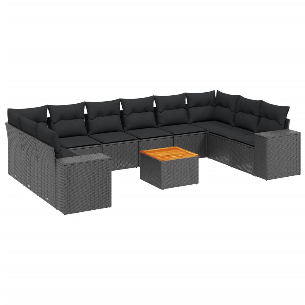 11-dijelni set vrtnih sofa od poliratana s jastucima crni