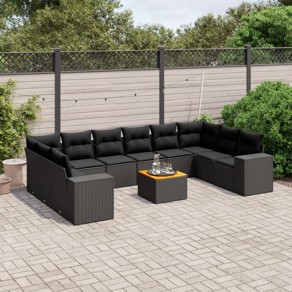 11-dijelni set vrtnih sofa od poliratana s jastucima crni
