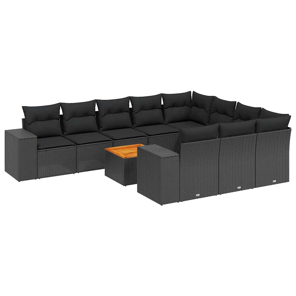 11-dijelni set vrtnih sofa od poliratana s jastucima crni