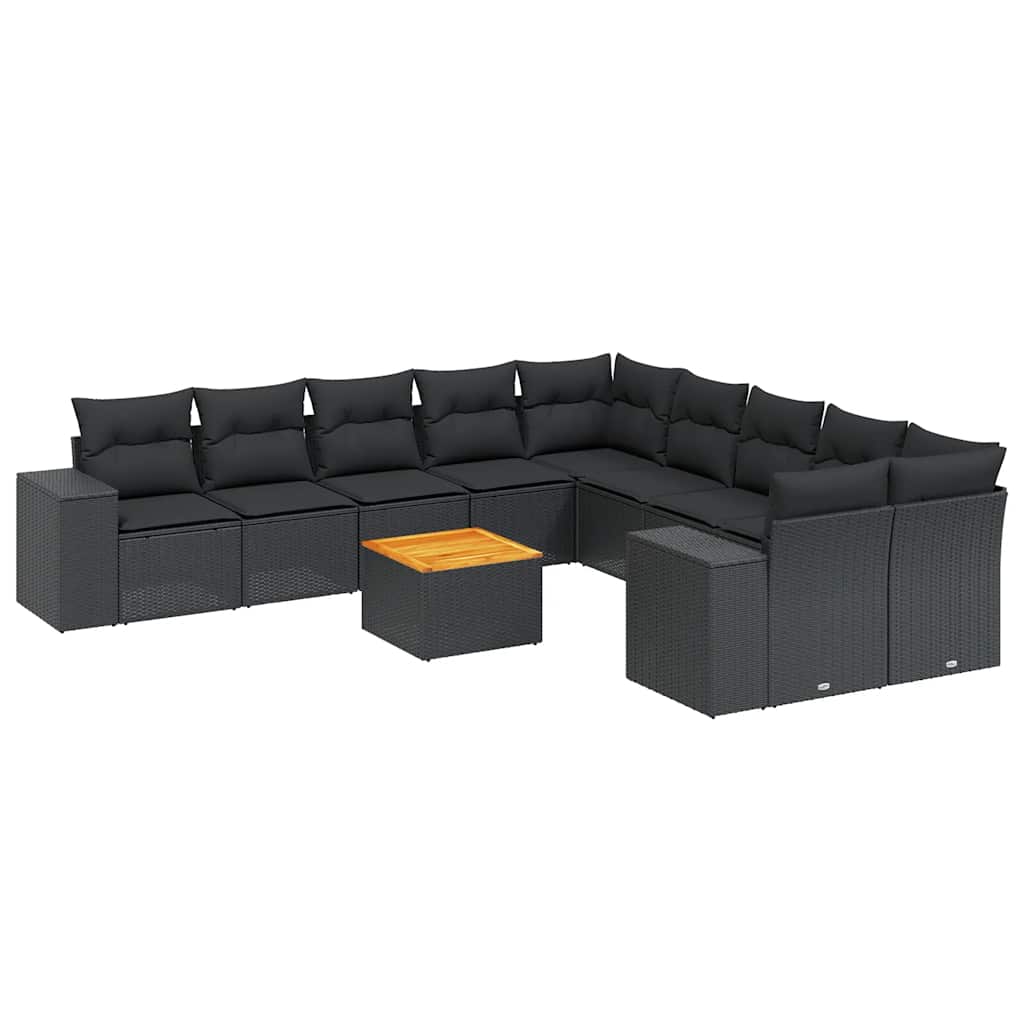 11-dijelni set vrtnih sofa od poliratana s jastucima crni
