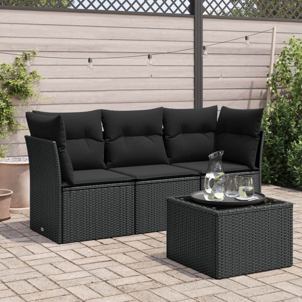 4-dijelni set vrtnih sofa od poliratana s jastucima crni