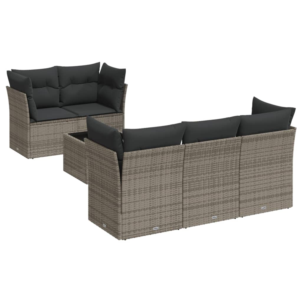 6-dijelni set vrtnih sofa od poliratana s jastucima sivi