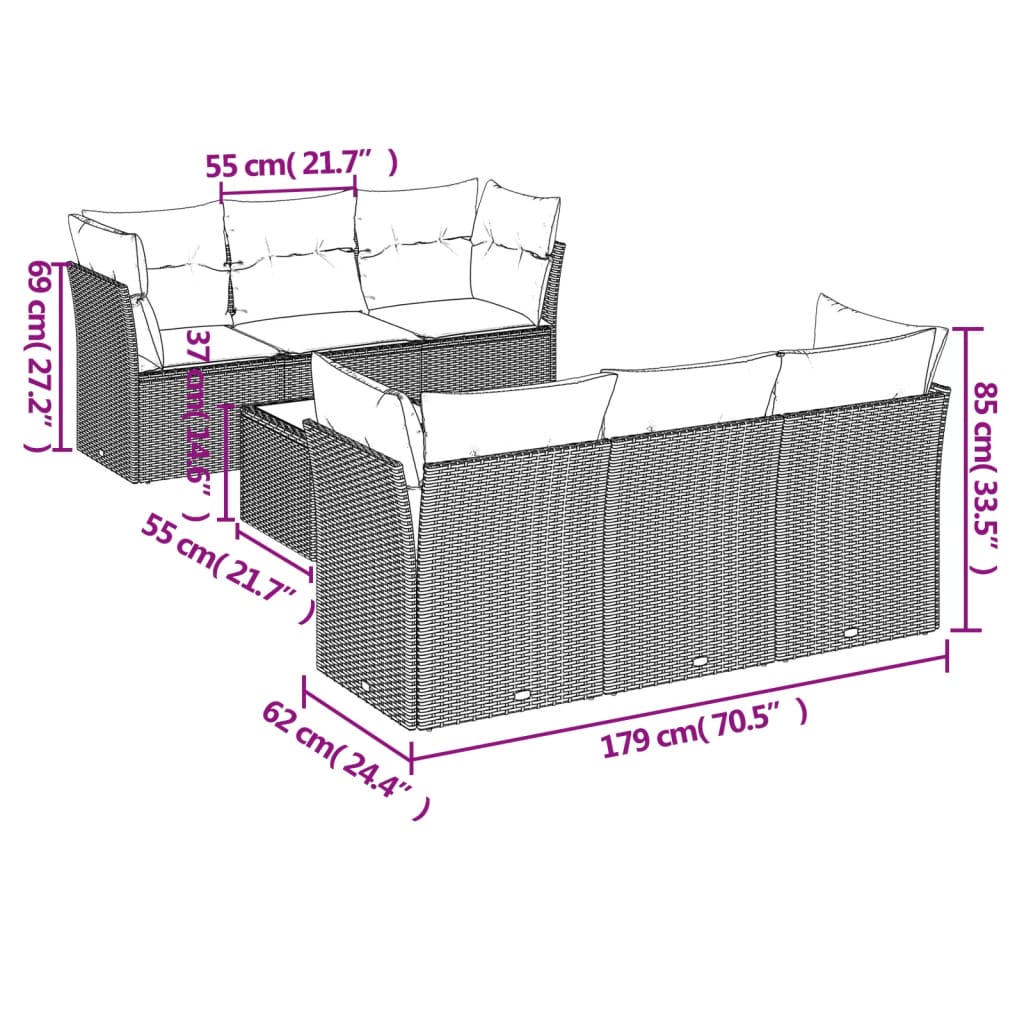 7-dijelni set vrtnih sofa sivi od poliratana