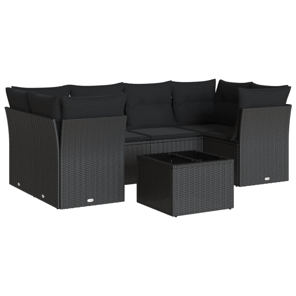 7-dijelni set vrtnih sofa od poliratana s jastucima crni