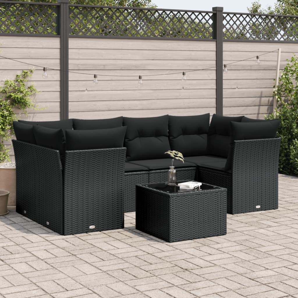 7-dijelni set vrtnih sofa od poliratana s jastucima crni