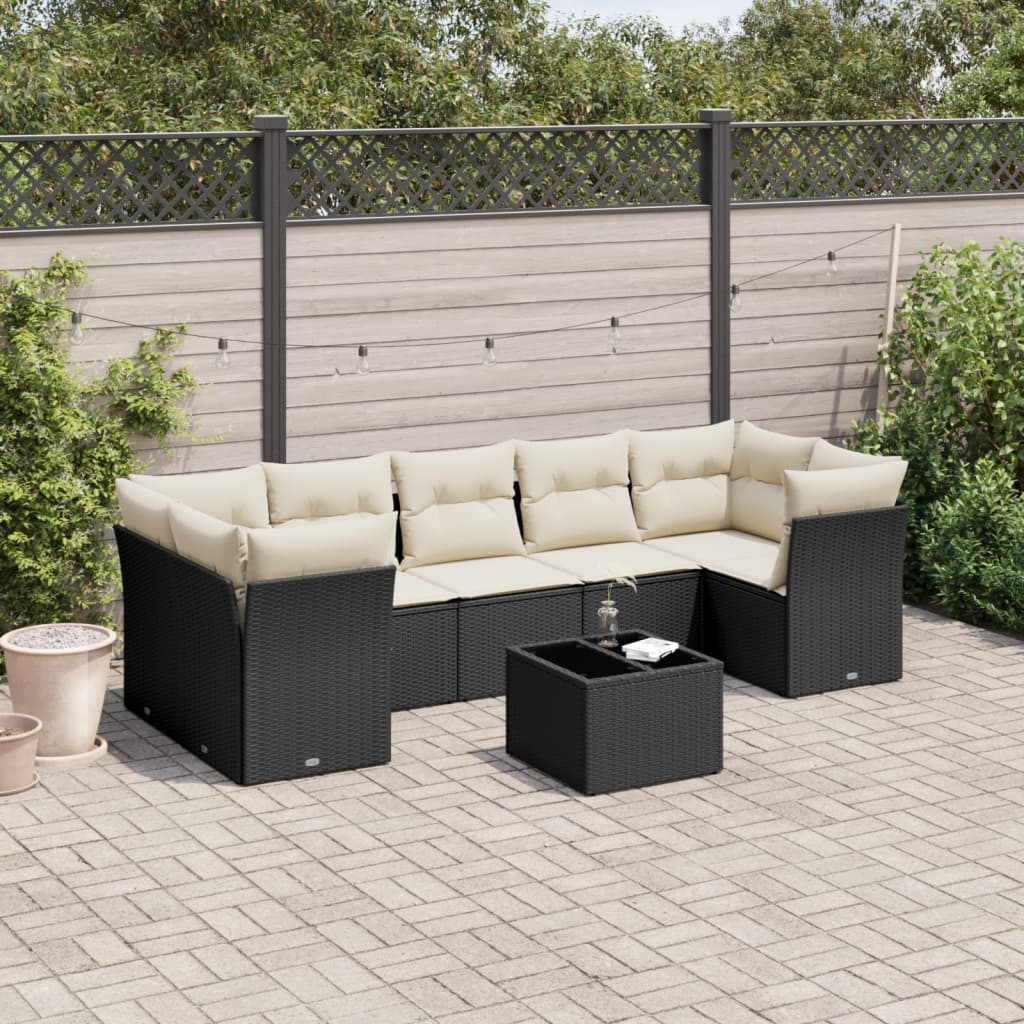8-dijelni set vrtnih sofa od poliratana s jastucima crni