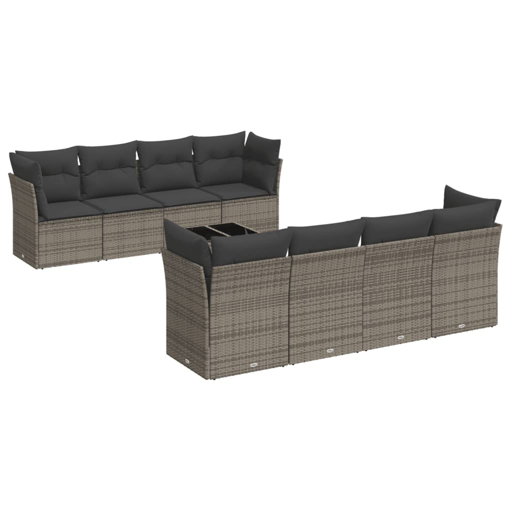 9-dijelni set vrtnih sofa od poliratana s jastucima sivi