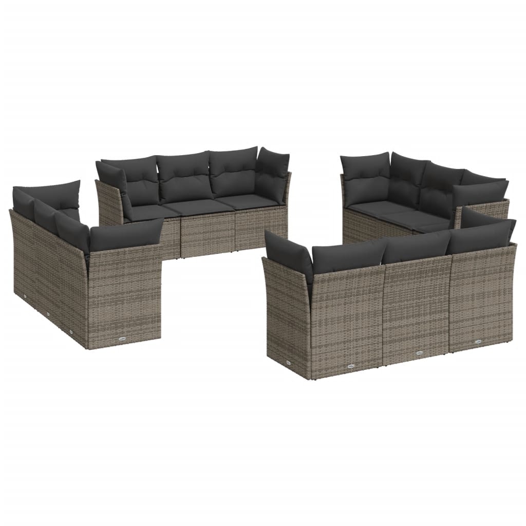 12-dijelni set vrtnih sofa od poliratana s jastucima sivi