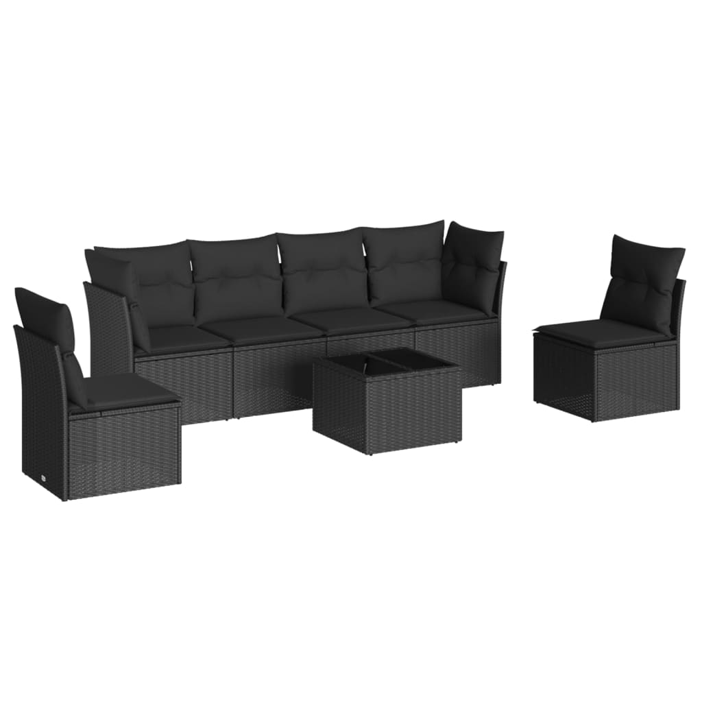 7-dijelni set vrtnih sofa od poliratana s jastucima crni