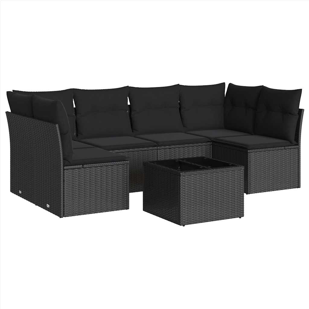 7-dijelni set vrtnih sofa od poliratana s jastucima crni
