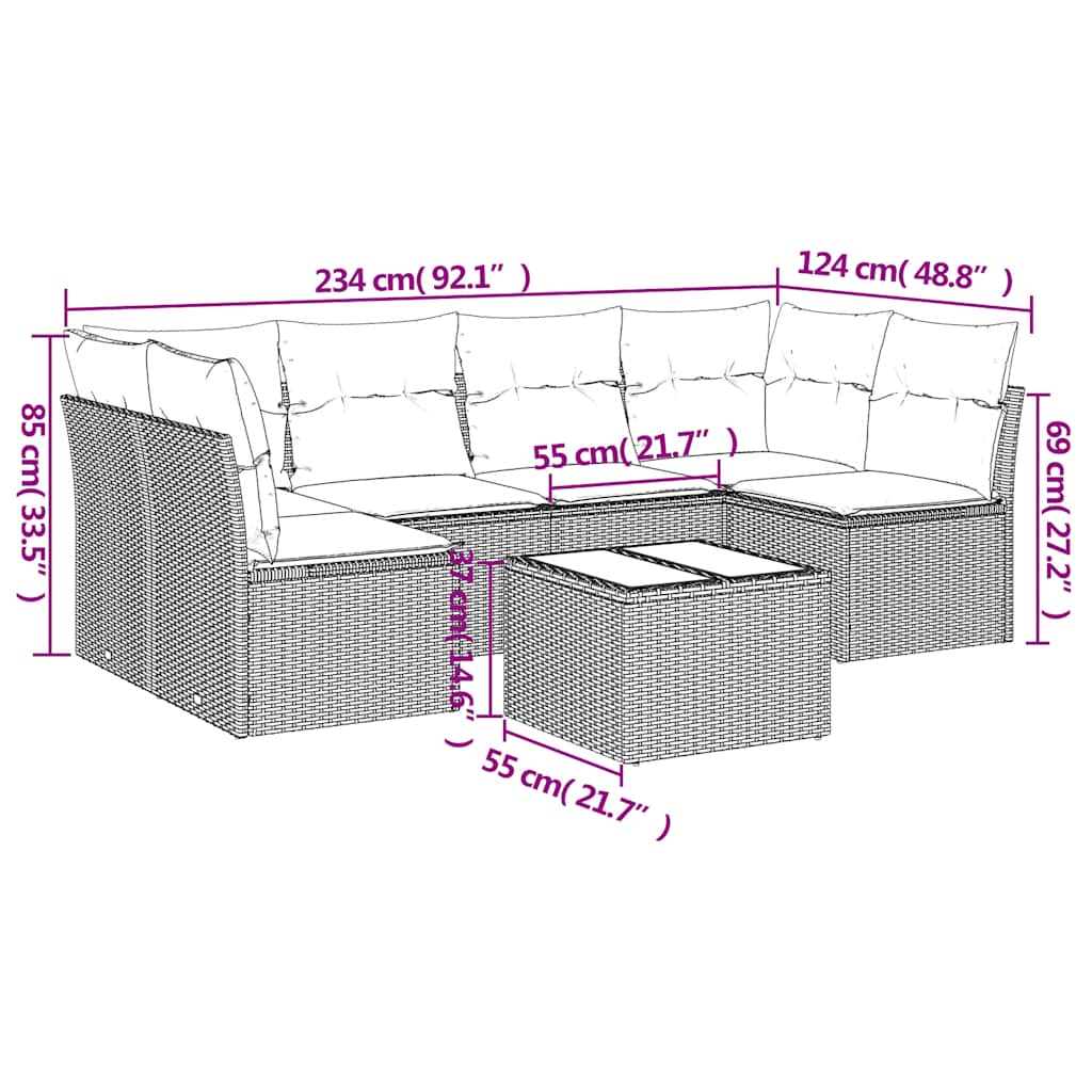 7-dijelni set vrtnih sofa od poliratana s jastucima crni