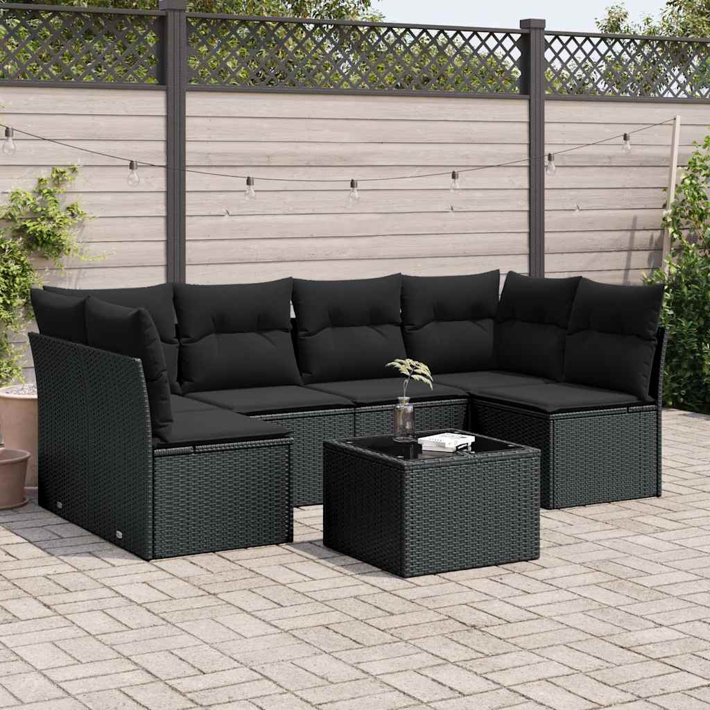7-dijelni set vrtnih sofa od poliratana s jastucima crni