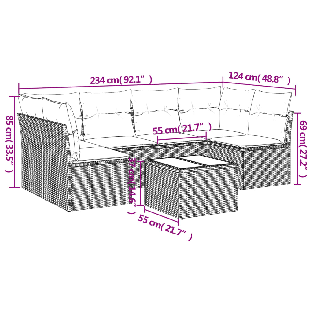 7-dijelni set vrtnih sofa od poliratana s jastucima crni
