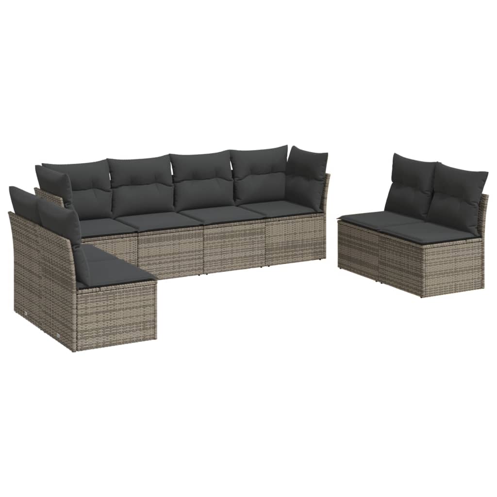 8-dijelni set vrtnih sofa od poliratana s jastucima sivi