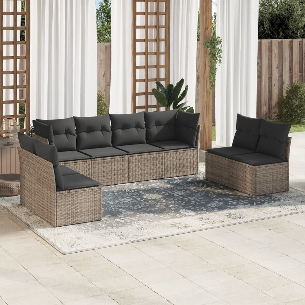 8-dijelni set vrtnih sofa od poliratana s jastucima sivi