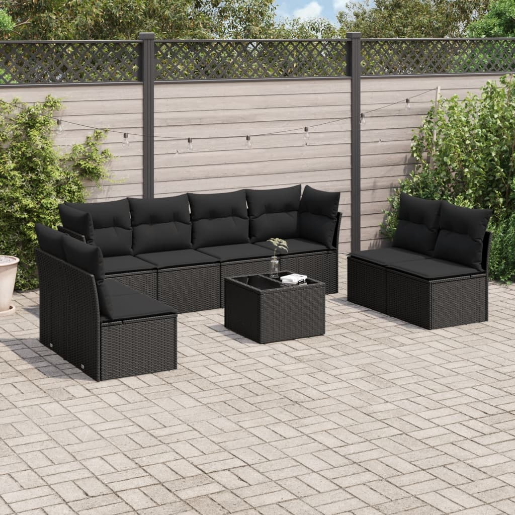 9-dijelni set vrtnih sofa s jastucima crni od poliratana