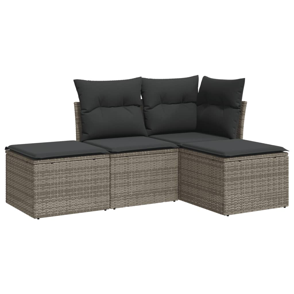 4-dijelni set vrtnih sofa od poliratana s jastucima sivi