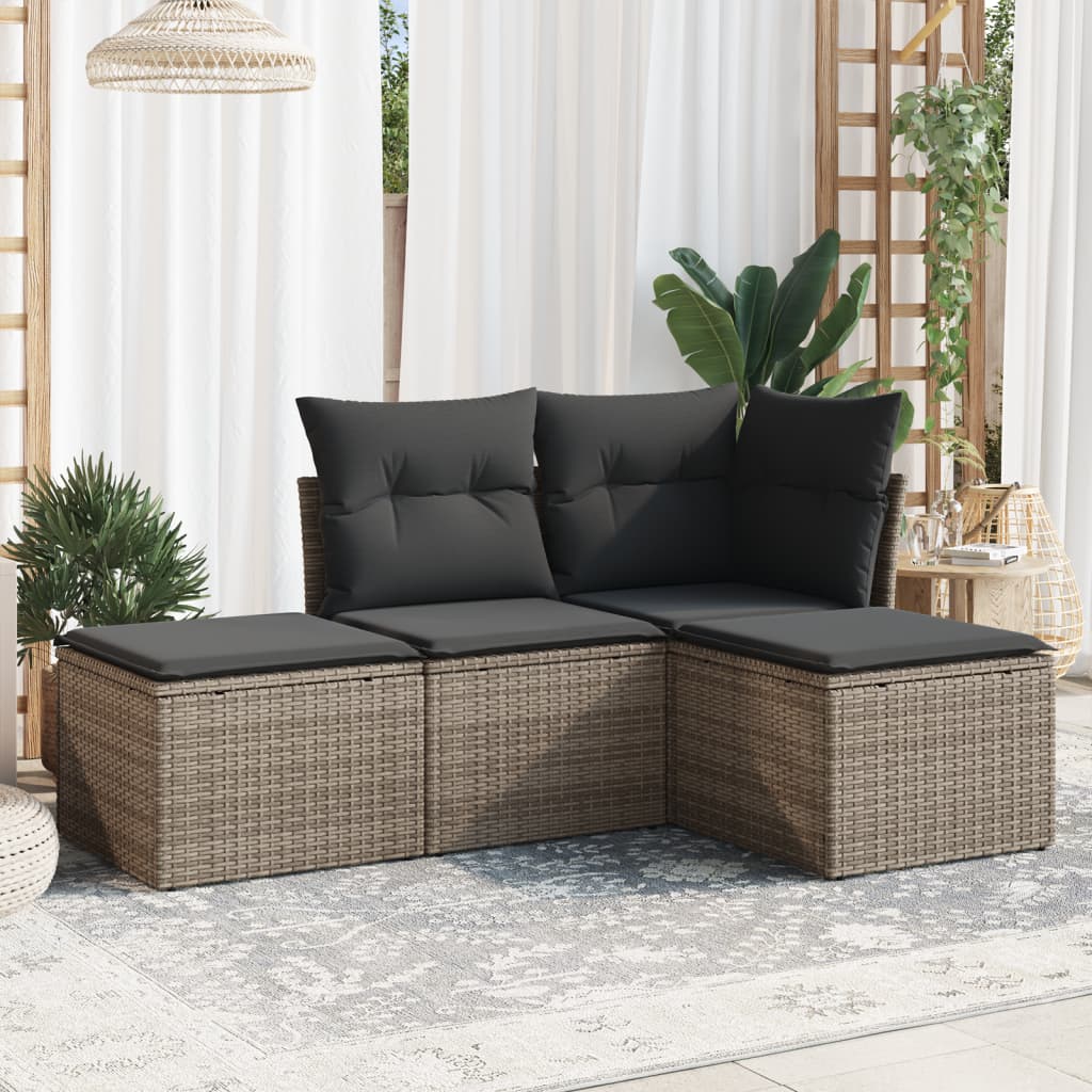 4-dijelni set vrtnih sofa od poliratana s jastucima sivi