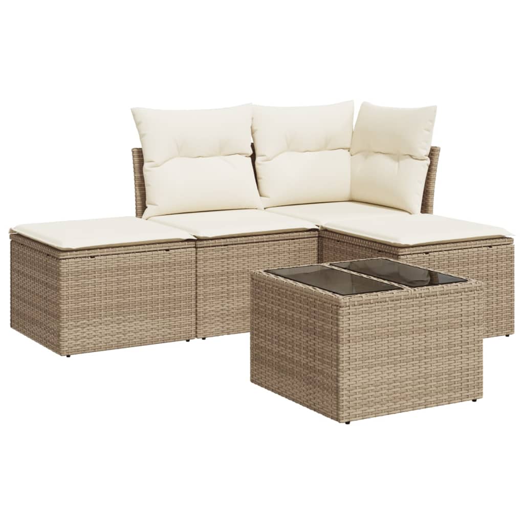 5-dijelni vrtni set sofa s jastucima bež od poliratana