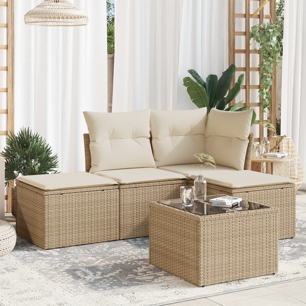 5-dijelni vrtni set sofa s jastucima bež od poliratana