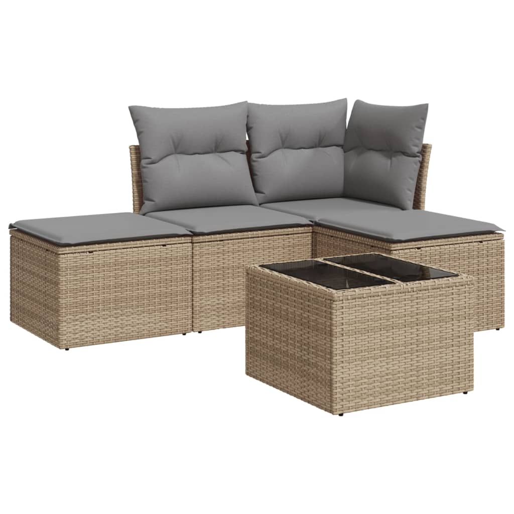 5-dijelni vrtni set sofa s jastucima bež od poliratana