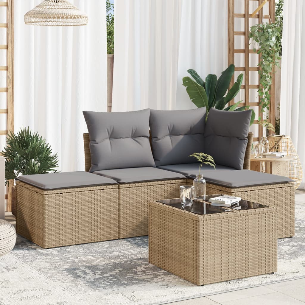 5-dijelni vrtni set sofa s jastucima bež od poliratana