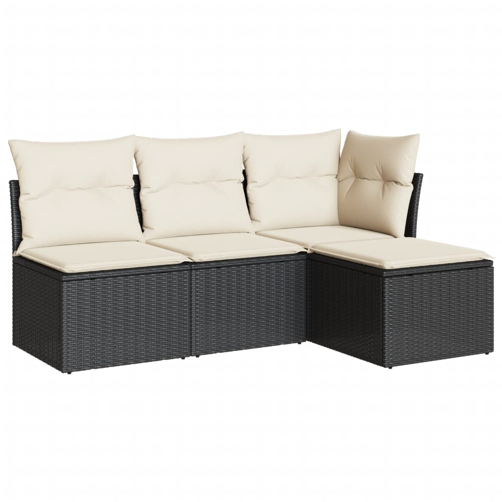 4-dijelni set vrtnih sofa od poliratana s jastucima crni
